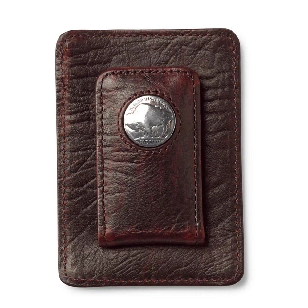Orvis Bison Leather Brown Money Clip NEW